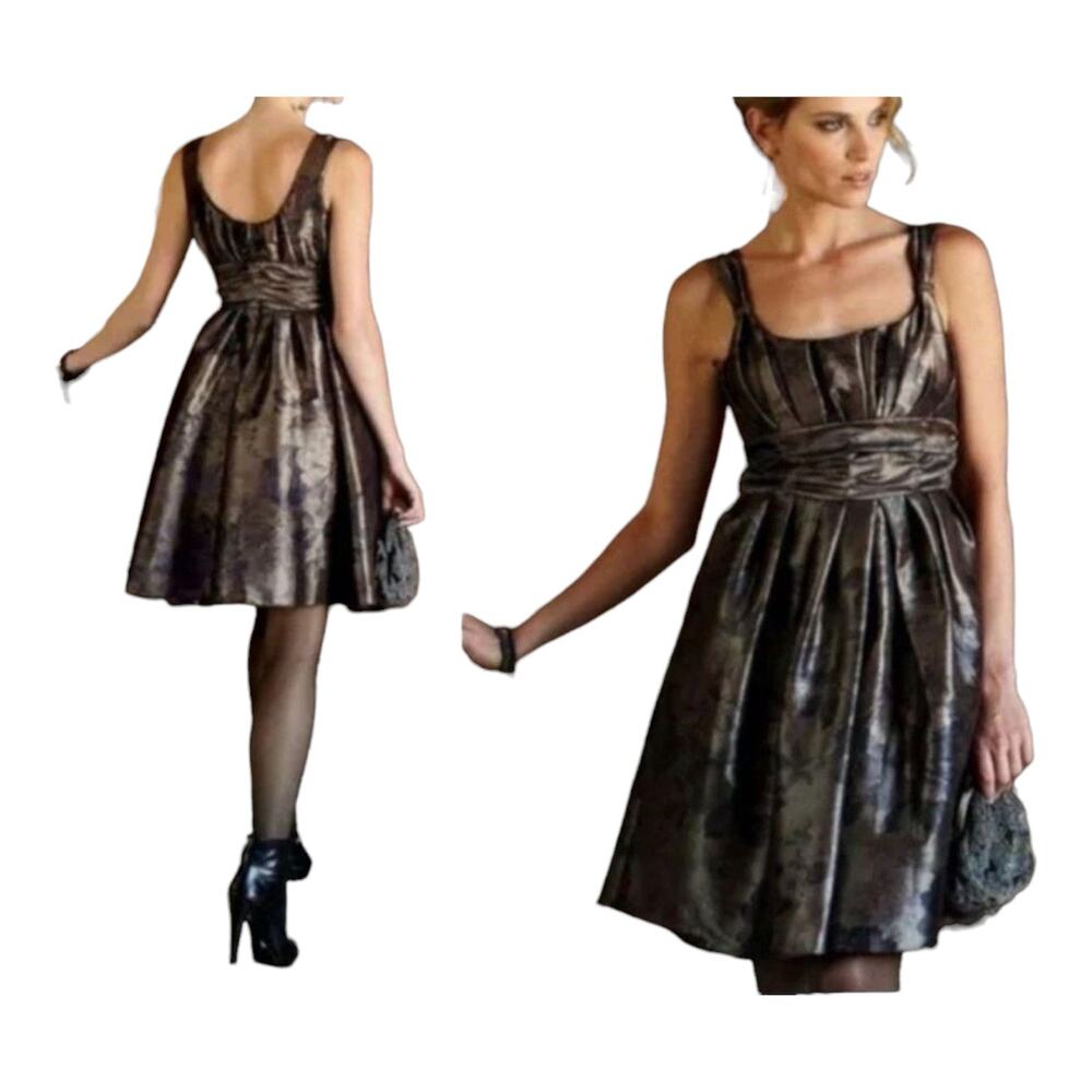 PERUVIAN CONNECTION Women's 12 Borealis Dress Metallic Satin Fit & Flare Formal